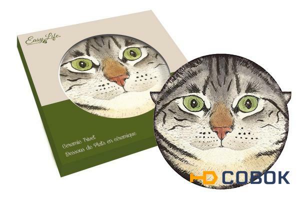 Фото Подставка керамическая Кошки (серая с зелёными глазами) R2S ( R2S1551_MEOW_2-AL )
