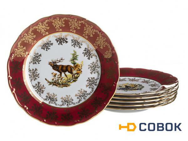 Фото Набор тарелок из 6 шт."красная охота" диаметр=19 см. Bohemia Porcelan (655-185)
