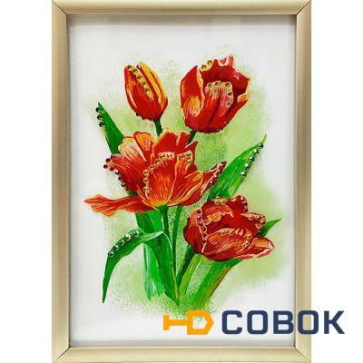 Фото Картина Красные тюльпаны с кристаллами Swarovski (2189)