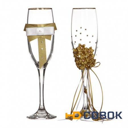 Фото Набор бокалов для шампанского из 2 шт. с золотой каймой 170 мл. (802-510212)