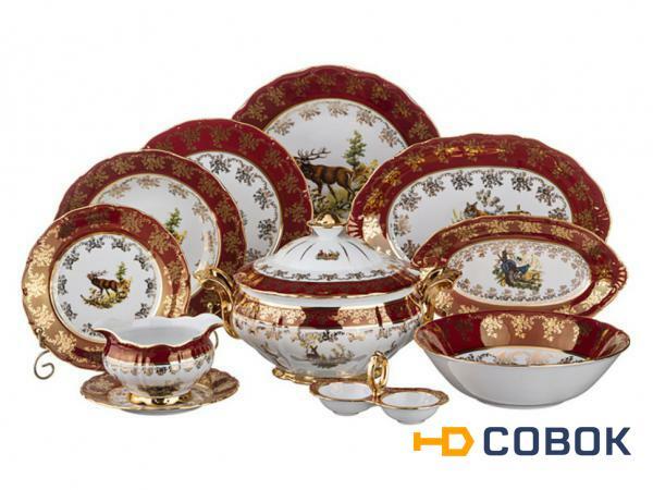 Фото Столовый сервиз на 6 персон 27 пр."охота красная" Bohemia Porcelan (655-180)