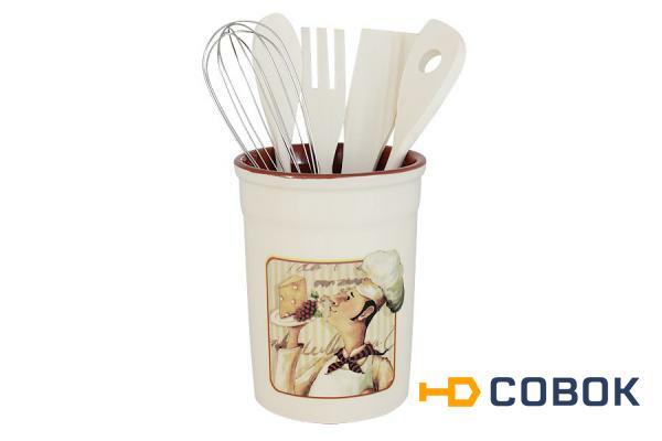 Фото Подставка под кухонные инструменты с инструментами Шеф-повар - TLY302-2-CHEF-AL Terracotta