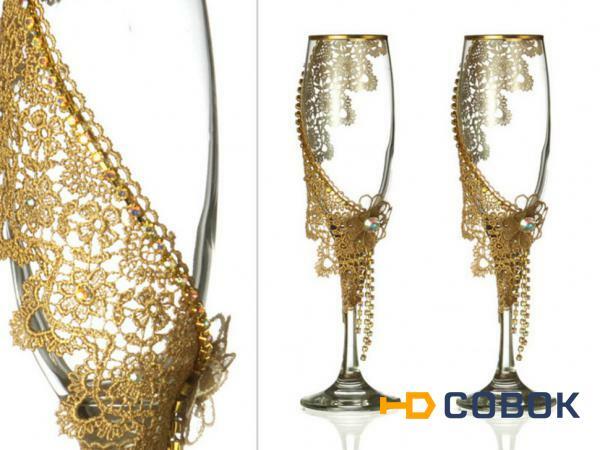 Фото Набор бокалов для шампанского из 2 шт. с золотой каймой 170 мл. (802-510204)
