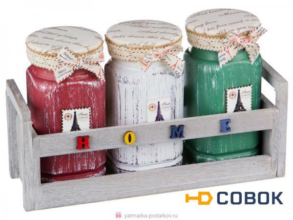 Фото Набор цветных банок для сыпучих продуктов из 3 шт