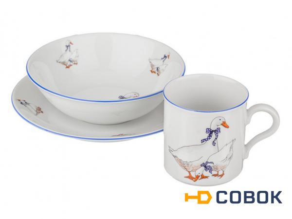 Фото Набор посуды 3 пр."гуси": тарелка+миска+кружка диаметр=19/16 см. 250 мл.высота=8 см. Bohemia Porcelan (655-064)