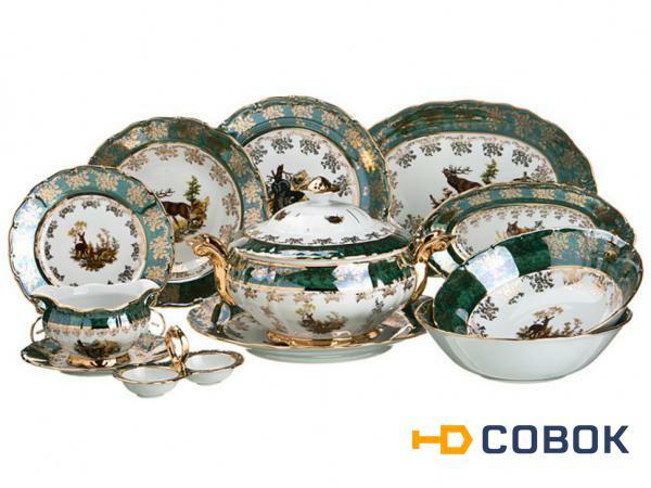 Фото Столовый сервиз на 6 персон 27 пр."охота зеленая" Bohemia Porcelan (655-190)