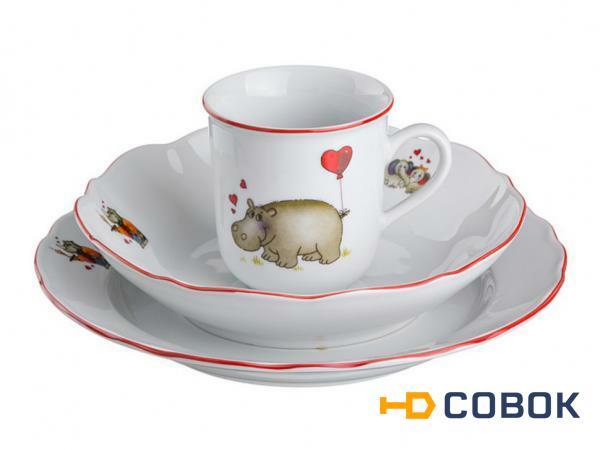 Фото Набор посуды на 1 персону 3 пр."зверята":кружка 250 мл.+блюдце+тарелка диаметр=18/21 см. Cesky Porcelan (606-672)
