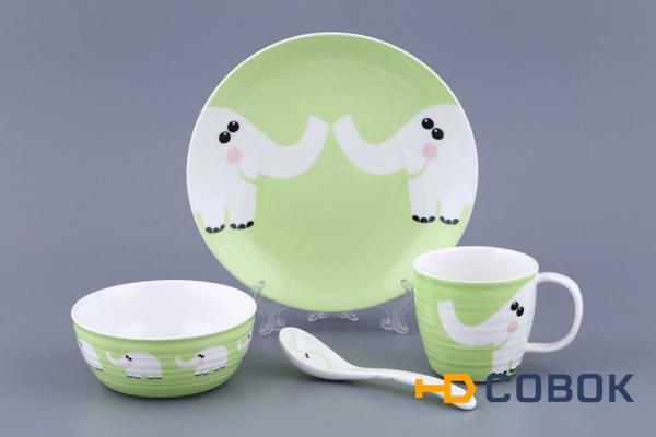 Фото Набор посуды на 1 персону "слоник":тарелка +миска + кружка+ложка 250 мл. Oriental Ceramics (869-013)