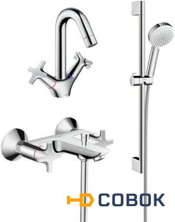 Фото Комплект для ванной Смеситель Hansgrohe Logis Classic 71240000 HG для ванны с душем + Смеситель Hansgrohe Logis Classic 71270000 для раковины + Душев