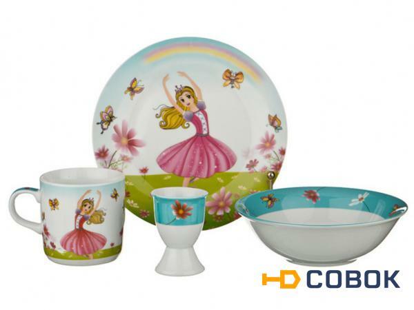 Фото Наборы посуды на 1 персону 4пр.:миска,тарелка,кружка 200 мл.,подставка под яйцо Hangzhou Jinding (87-042)
