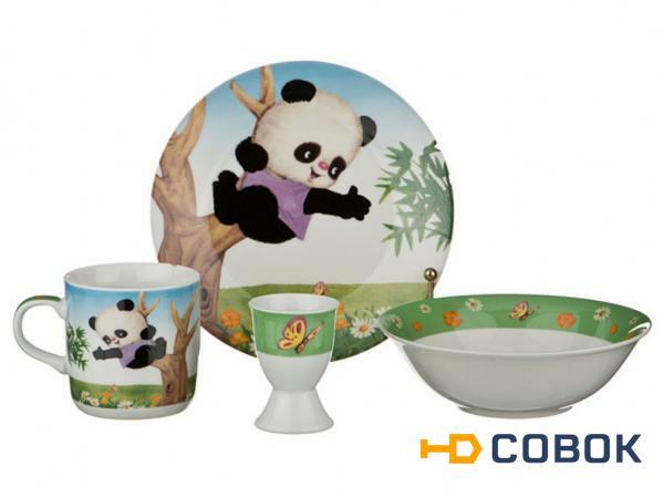 Фото Наборы посуды на 1 персону 4пр.:миска,тарелка,кружка 200 мл.,подставка под яйцо Hangzhou Jinding (87-059)