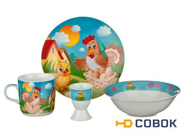 Фото Наборы посуды на 1 персону 4пр.:миска,тарелка,кружка 200 мл.,подставка под яйцо Hangzhou Jinding (87-082)