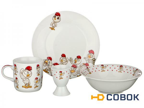 Фото Наборы посуды на 1 персону 4пр.:миска,тарелка,кружка 200 мл.,подставка под яйцо Hangzhou Jinding (87-078)