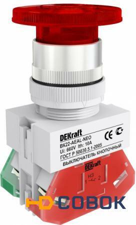 Фото Кнопочный выключатель в сборе DEKraft 1 управляющий элемент красный без фиксации
