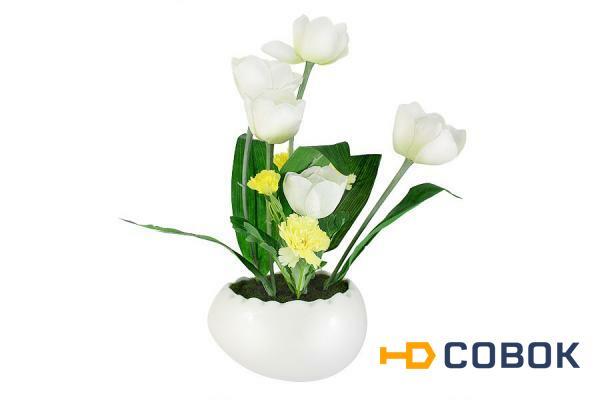 Фото Декоративные цветы Тюльпаны белые в керамической вазе Dream Garden ( DG-R16026-AL )