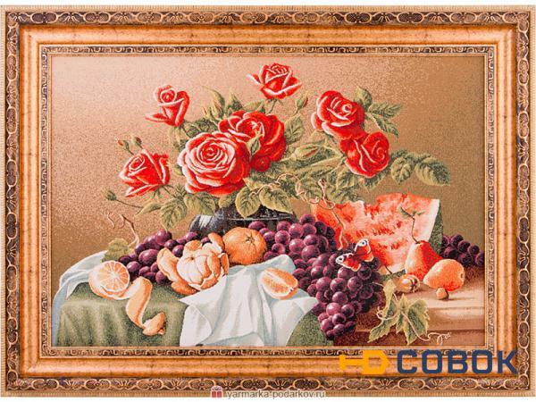 Фото Гобеленовая картина натюрморт с розами 83х61 см,