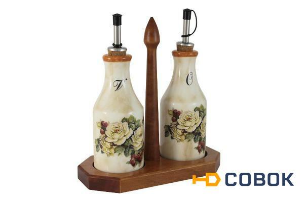 Фото Набор из 2-х бутылок для масла и уксуса на подставке Роза и малина LCS ( LCS872L-RM-AL )