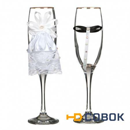 Фото Набор бокалов для шампанского из 2 шт. с золотой каймой 170 мл. (802-510220)