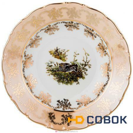 Фото Суповая тарелка диаметр 23 см охота золотая без упаковки