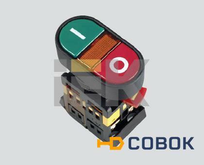 Фото Кнопочный выключатель в сборе IEK 2 управляющих элемента красный + зеленый с подсветкой,