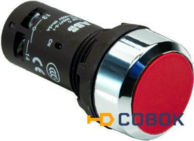 Фото Кнопочный выключатель в сборе ABB 1 управляющий элемент красный с фиксацией,