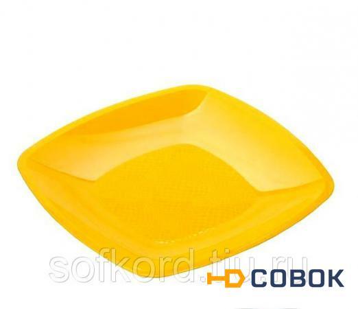 Фото Тарелка квадратная плоская 18*18 см желтая ПП (6 штук / 25 упаковок)