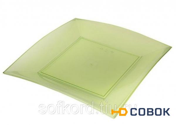 Фото Тарелка квадратная плоская 29*29 см прозрачная салатовая ПС (8 штук / 20 упаковок)