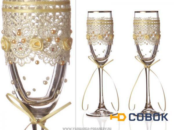 Фото Набор бокалов для шампанского из 2 шт. с серебрянной каймой 170 мл.