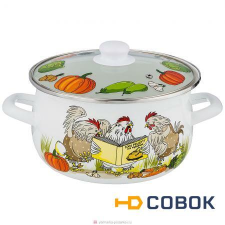 Фото Кастрюля эмалированная со стекл. крышкой 5,8 л