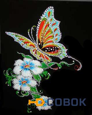 Фото Картина Бабочка и белые цветы с кристаллами Swarovski (1320)