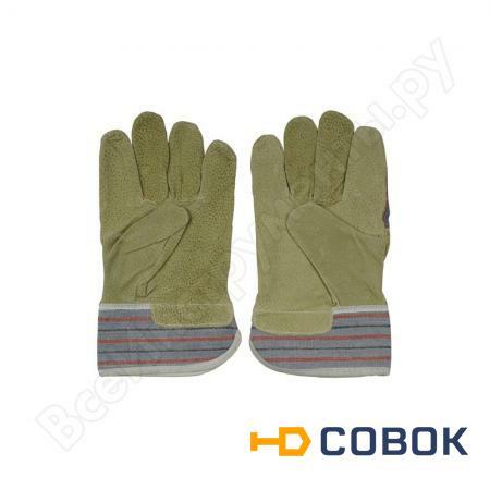 Фото Комбинированные кожаные перчатки STAYER из спилка с тиснением 1131-XL