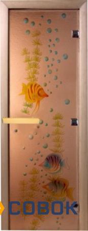 Фото Дверь банная (арт серия) 1900*700 корю ольха с рис. Подводный мир DW