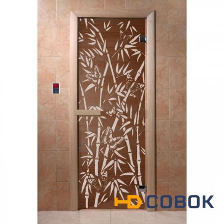 Фото Дверь для бани и сауны "Бамбук и бабочки" 190х70