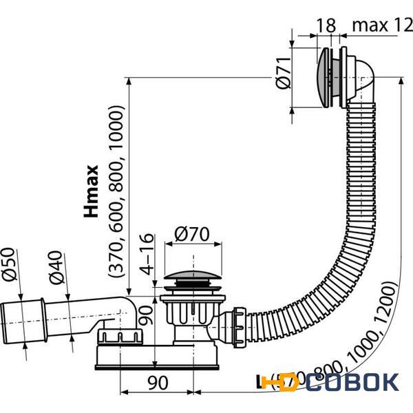 Фото Alcaplast Сифон для ванны click/clak металл, арт. A507CKM