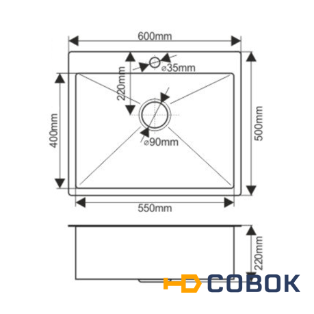 Фото MELANA Мойка H6050B ProfLine 3,0/200 ГРАФИТ врезная прямоугольная с коландером H6050B