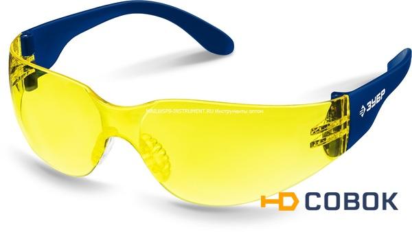 Фото Облегчённые жёлтые защитные очки Линза устойчивая к царапинам и запотеванию Открытого типа ЗУБР 110488