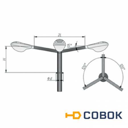 Фото Кронштейн 2.К3-/0,2/0,5/1,0/1,5/2,0/-/0,2/0,5/1,0/1,5/2,0/-120/-ф1/-ф2/-ф3/-ф4/-ф6/ трёхрожковый Вектор серия-2 (Тип: 2.К3-1,5-1,5-/120-Ф3)