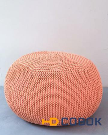 Фото Вязаный пуф Peach персиковый Мягкое кресло (внешний чехол+внутренний чехол с гранулами)