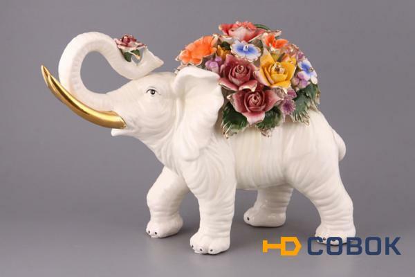 Фото Статуэтка "слон с цветами" высота=30 см. Hangzhou Jinding (92-056)