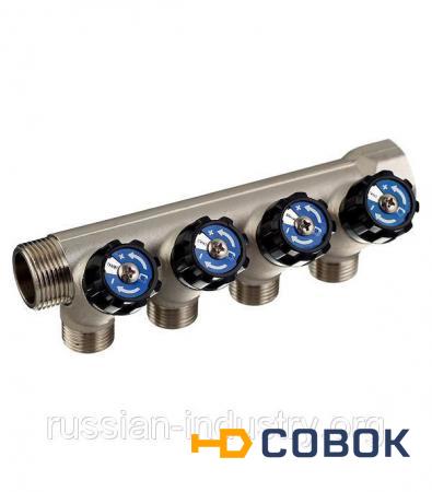 Фото Коллектор 3/4" внутр(г)х4 отвода 1/2" нар(ш)х3/4" нар(ш) регулируемый