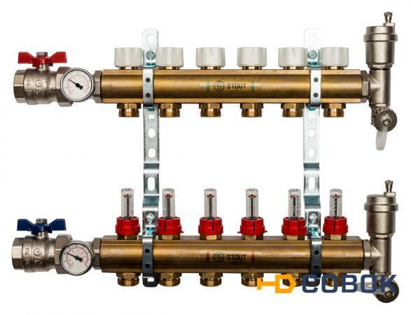 Фото Коллектор Stout из латуни с расходомерами 6 выходов