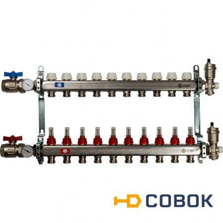 Фото STOUT Коллектор из нержавеющей стали в сборе с расходомерами 10 вых.