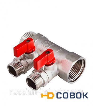 Фото Коллектор 1" внутр(г)х2 отвода 1/2" нар(ш)х1" нар(ш) с шаровыми кранами Valtec