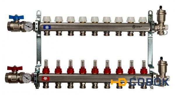 Фото Коллектор Stout из нержавеющей стали в сборе с расходомерами 9 выходов