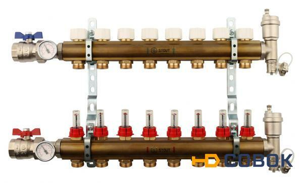 Фото Коллектор Stout из латуни с расходомерами 8 выходов