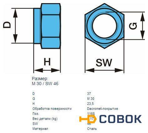 Фото Контргайка болта сайлентблока полурессоры BPW M30 SW 46 03.260.15.01.0