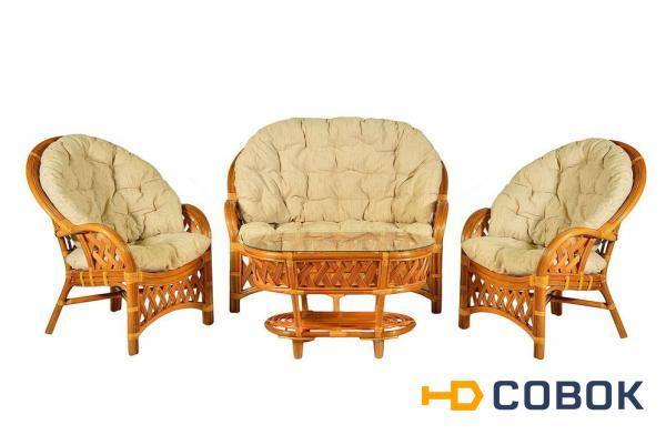 Фото Комплект "Копакобама" диван + 2 кресла + овальный стол (Темный Мед)