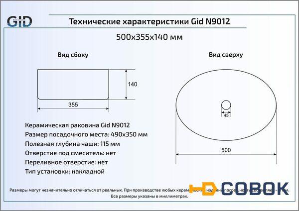 Фото Раковина накладная Gid N9012