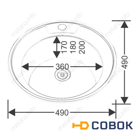 Фото MELANA Мойка 490 0,8/180 врезная круглая с сифоном (002 ta *15)