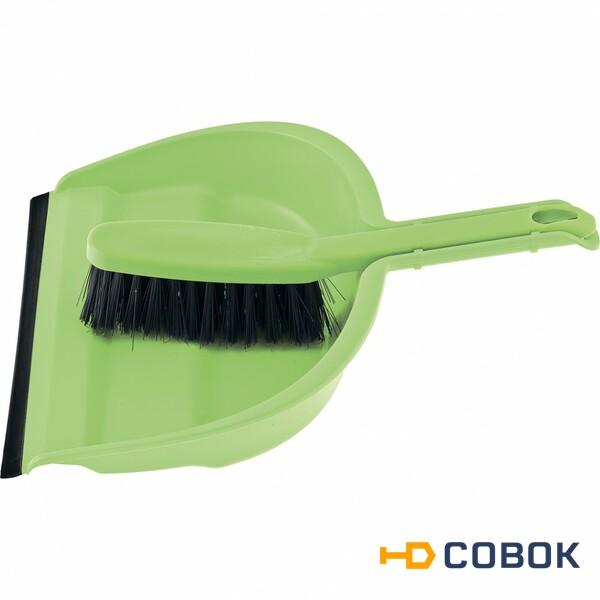 Фото Набор: совок с кромкой 330 х 235 мм, щетка- сметка 290 мм, зеленый Elfe